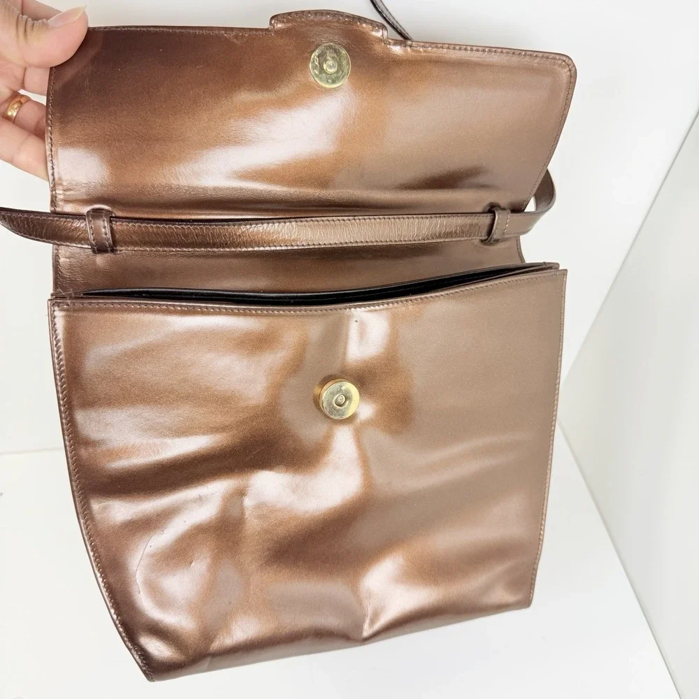 Salvatore Ferragamo M211044 Bronze Leather Shoulder Bag Made In Italy